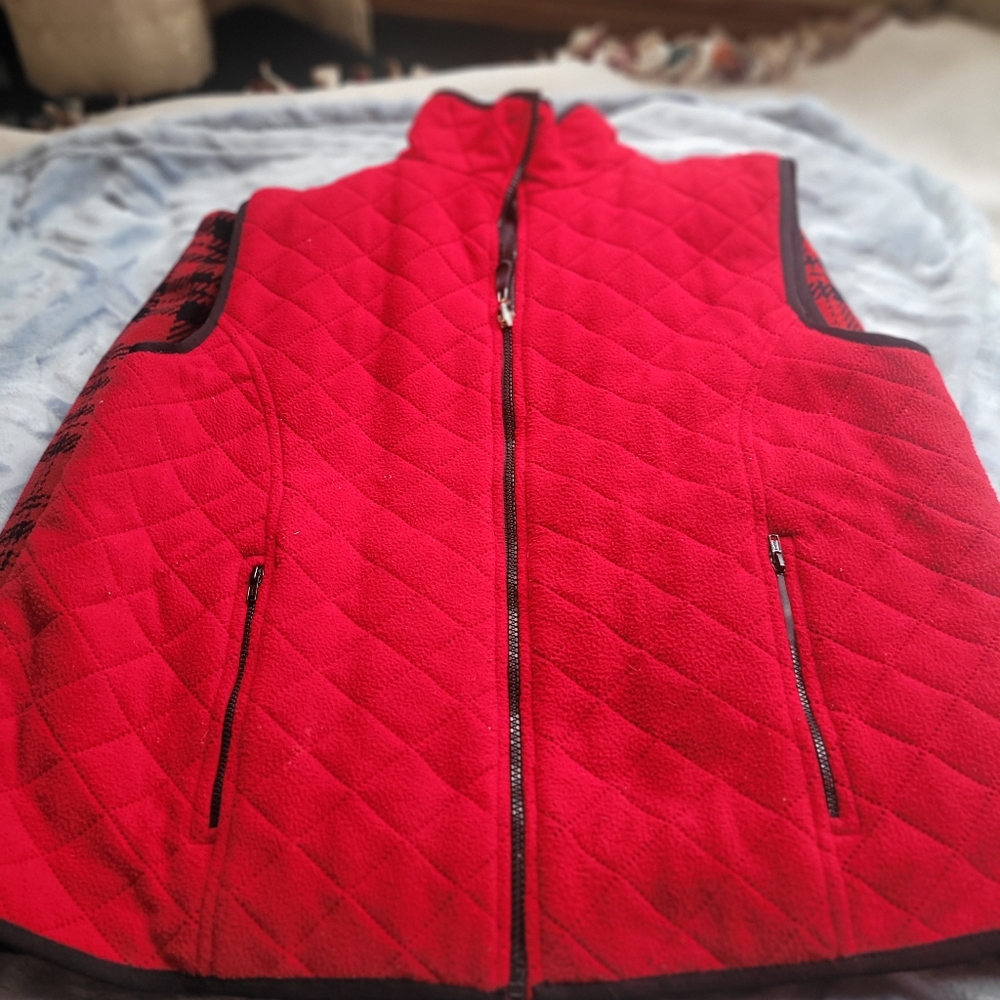 Red Quilted Vest with Black Trim